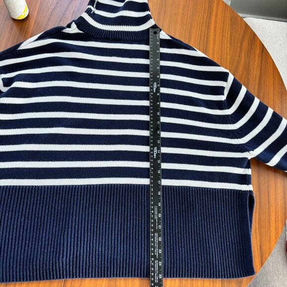 GAP 24/7 Split Hem Turtleneck Sweater Navy White Striped Cottage Sailing Size XL - Picture 4 of 9